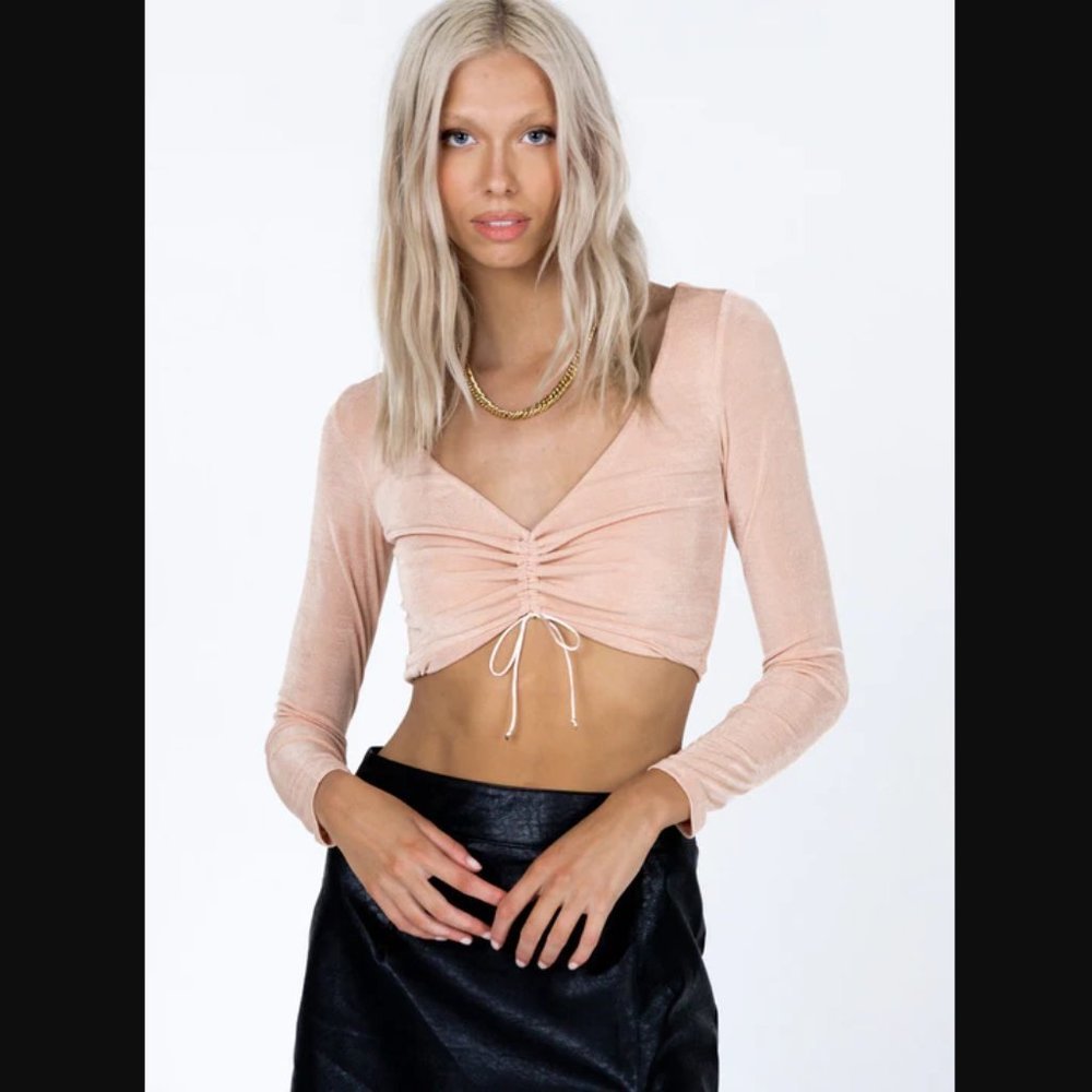 Princess Polly Lucielle Beige Long Sleeve Crop Top 2